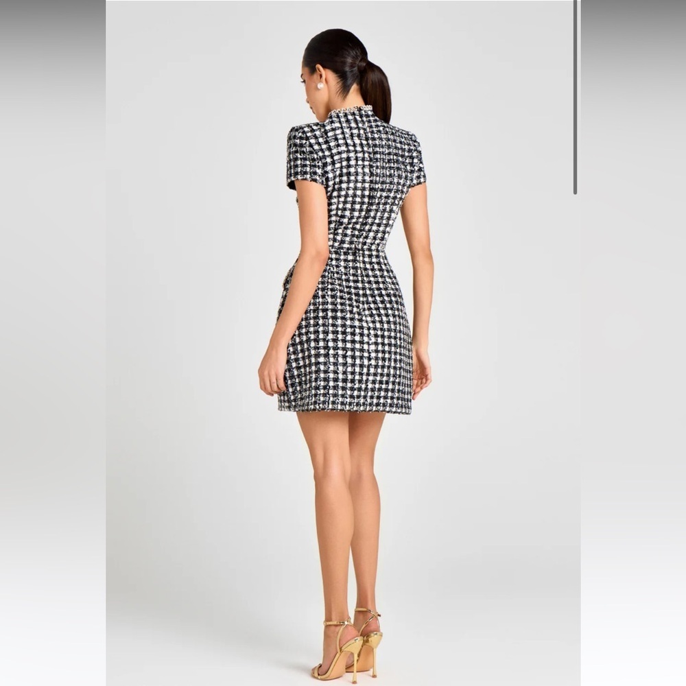 Nadine Merabi Mila check dress in monochrome black and white tweed - Picture 3 of 9